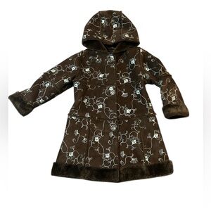 Vintage Y2K Rothschild Girl’s Brown Teal Embroidery Faux Fur Trim Size 3T
